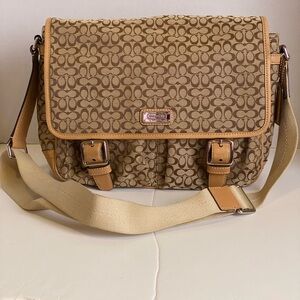Coach Brown Tan Messenger Bag with Signature Monogram